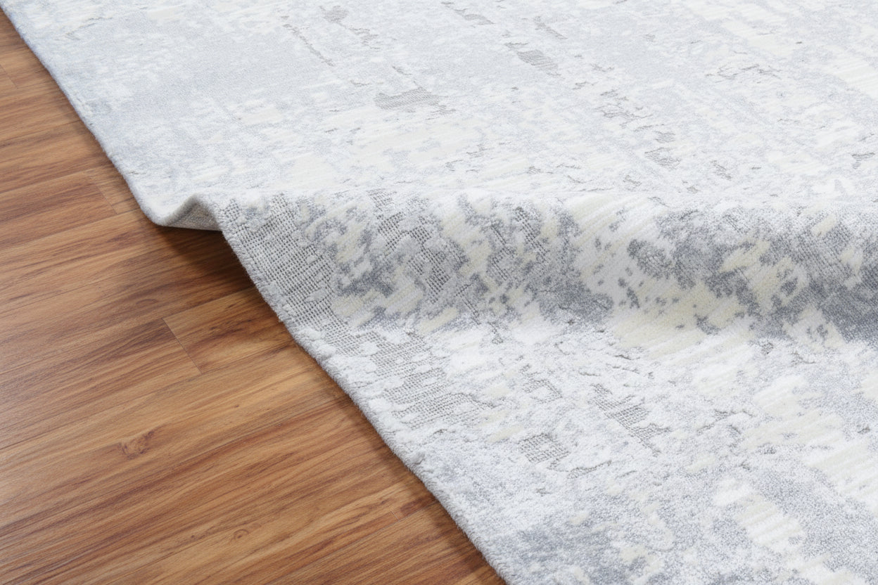 Auroral Modern Silk Like Lusture Abstract Handmade Loom Knotted Area Rug – Blue Ivory Rug   9176272699541