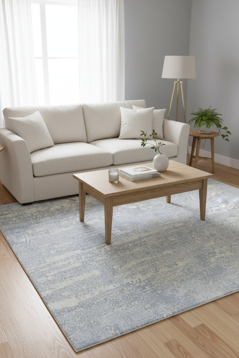 Auroral Modern Silk Like Lusture Abstract Handmade Loom Knotted Area Rug – Blue Ivory Rug   9176272699541