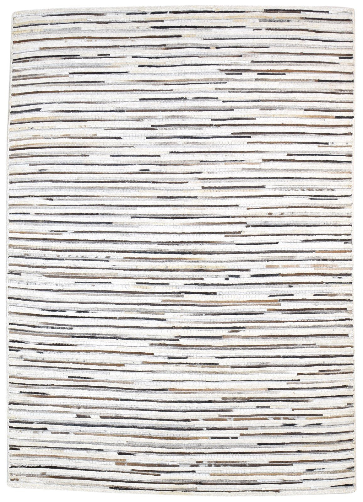 Beckie Leather Sand Ivory Striped Rug - Modern Handmade Patchwork Area Rug   7864164090005
