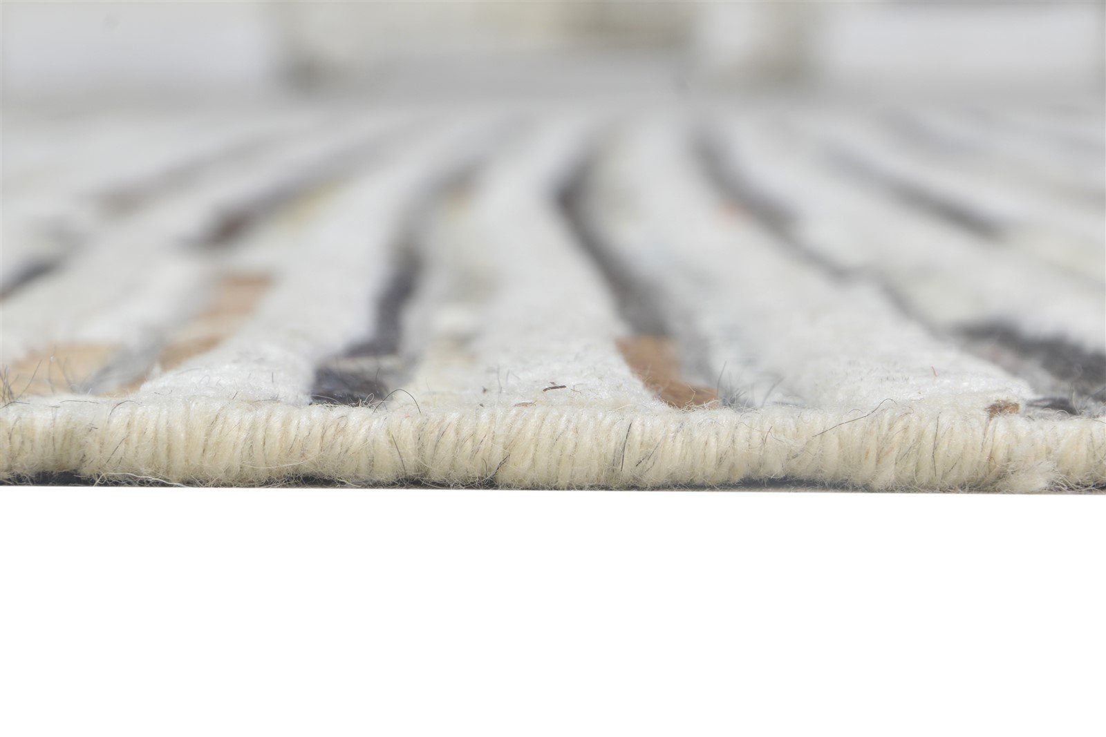 Beckie Leather Sand Ivory Striped Rug - Modern Handmade Patchwork Area Rug   7864164090005