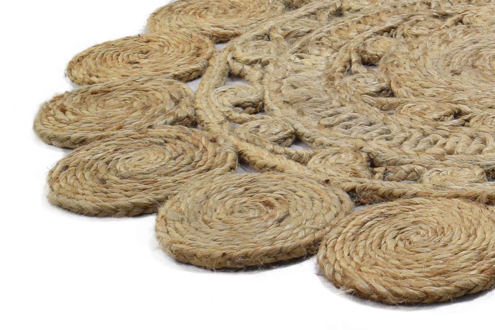 Beige Jute Rug 3' X 3' Modern Hand Woven Scandinavian Circles Small Round   7864818663573