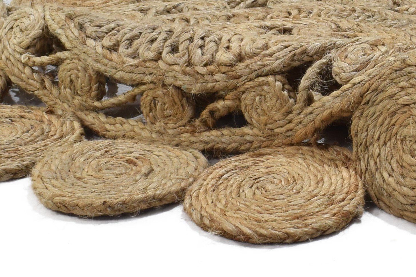 Arlie Beige Jute Rug 3' X 3' Modern Hand Woven Scandinavian Circles Round   7864818663573