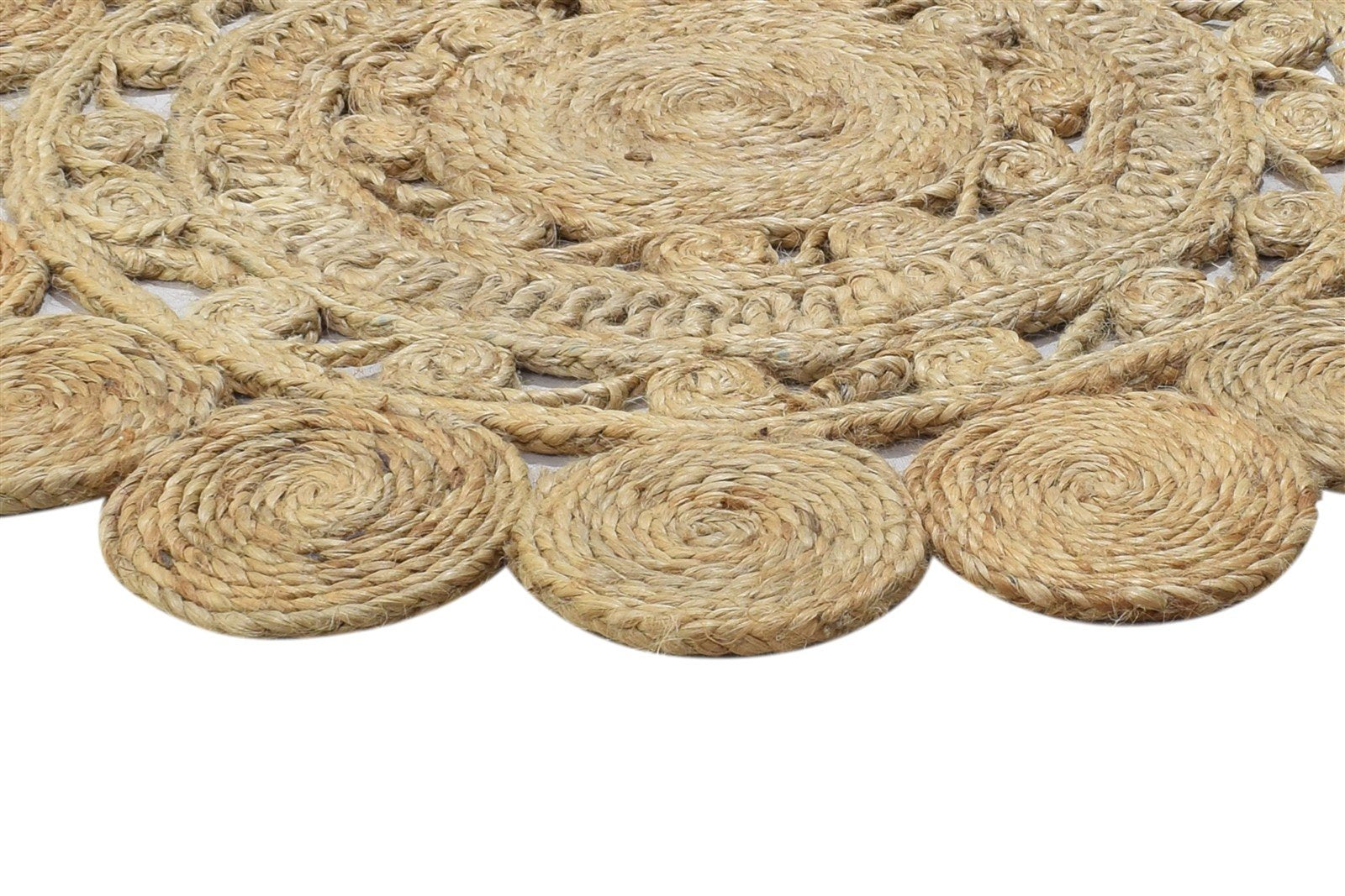 Arlie Beige Jute Rug 3' X 3' Modern Hand Woven Scandinavian Circles Round   7864818663573