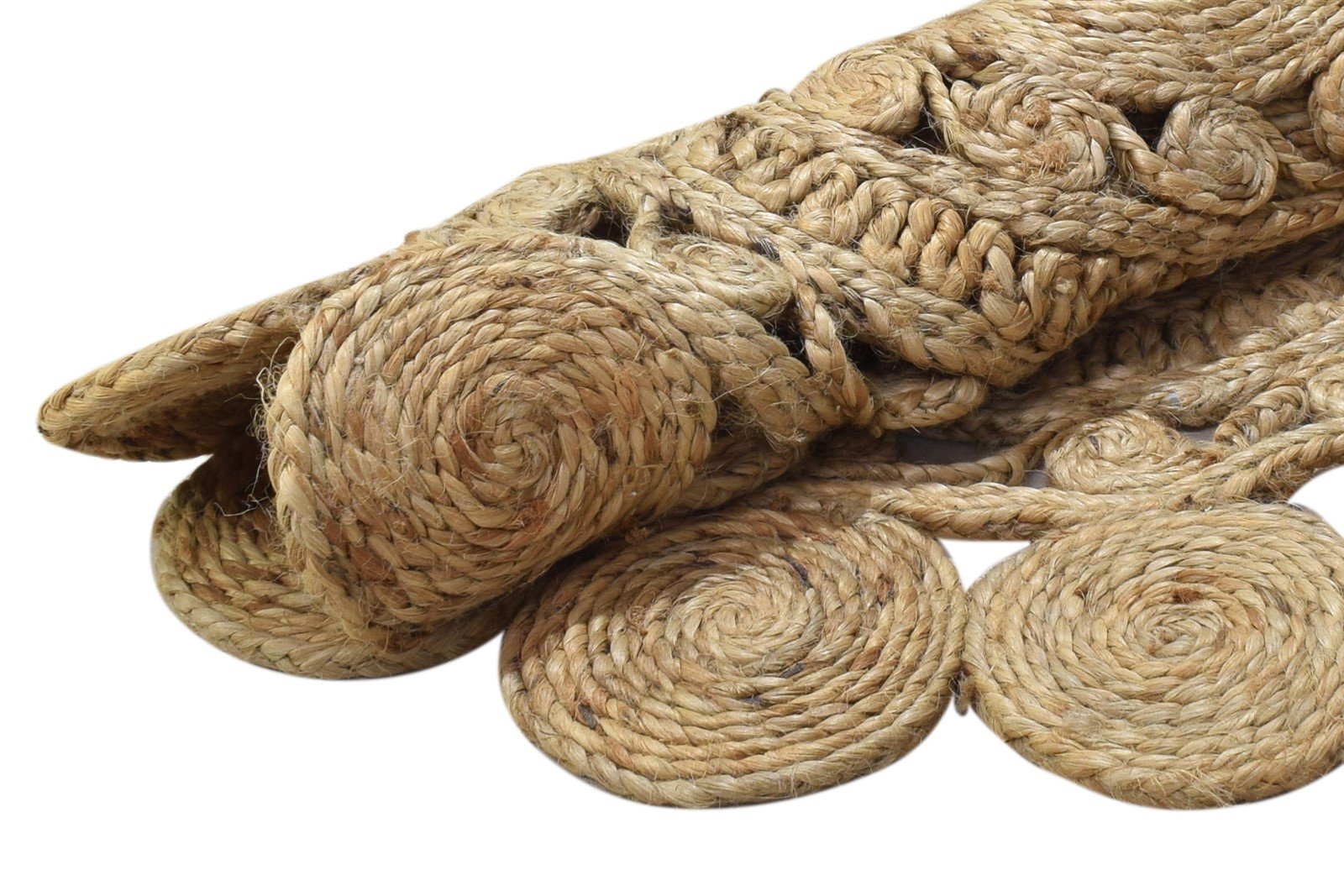 Arlie Beige Jute Rug 3' X 3' Modern Hand Woven Scandinavian Circles Round   7864818663573