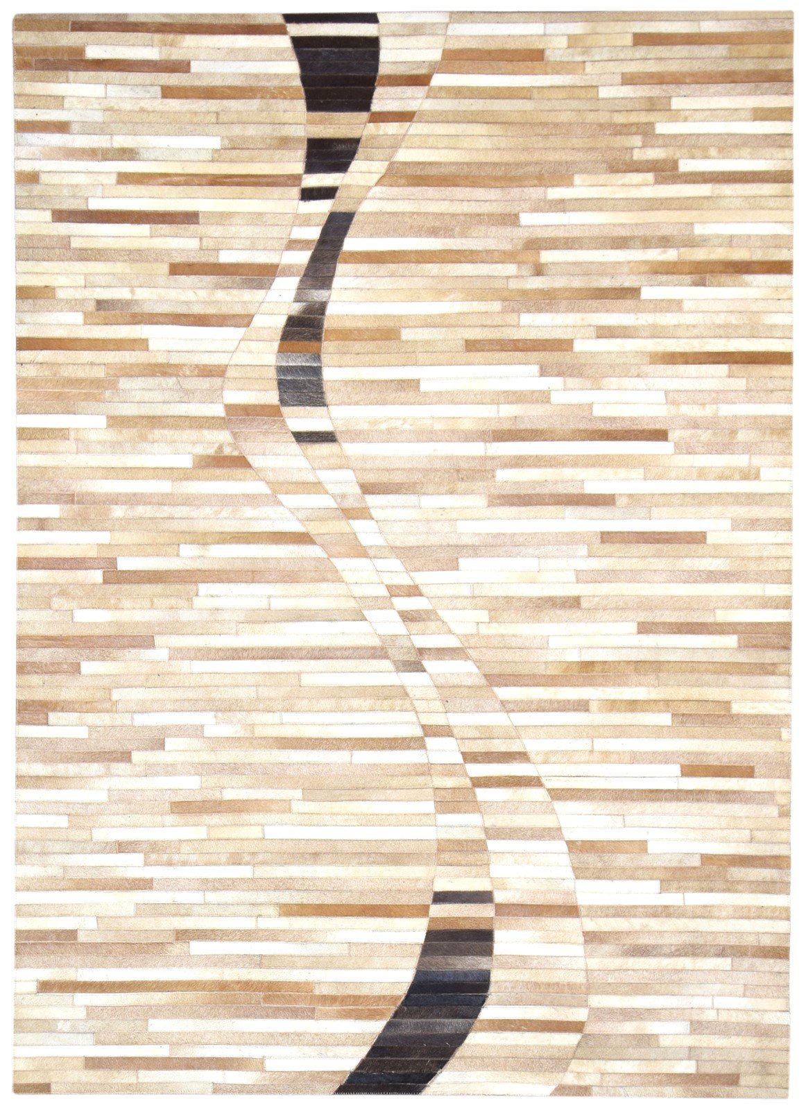 Beige Leather / Cotton Rug 5X7 Modern Hand Woven Scandinavian Striped Room Size   7864113496213