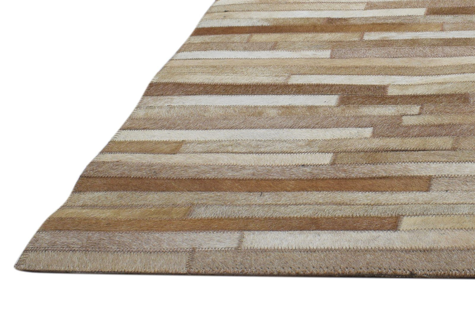 Beige Leather / Cotton Rug 5X7 Modern Hand Woven Scandinavian Striped Room Size   7864113496213