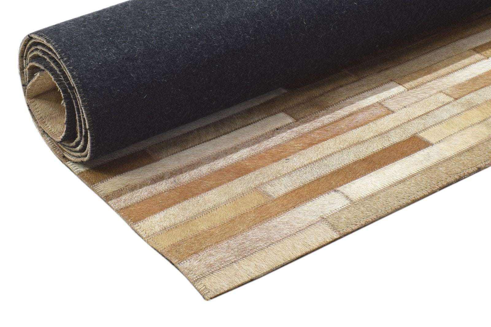 Beige Leather / Cotton Rug 5X7 Modern Hand Woven Scandinavian Striped Room Size   7864113496213