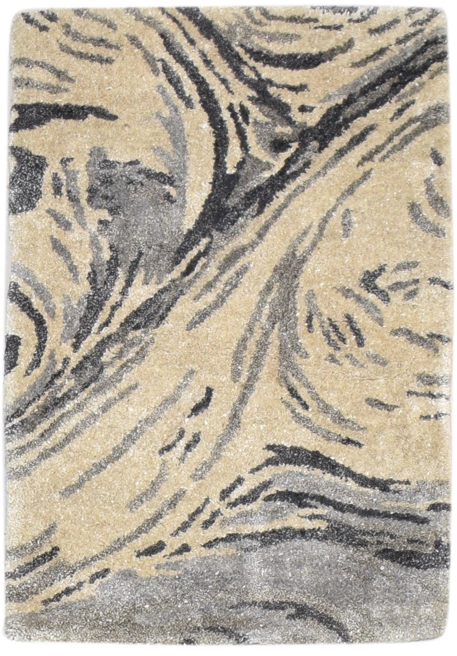 Beige Silk Rug 2' X 3' Modern Hand Tufted Scandinavian Abstract Small Carpet   7864181489813