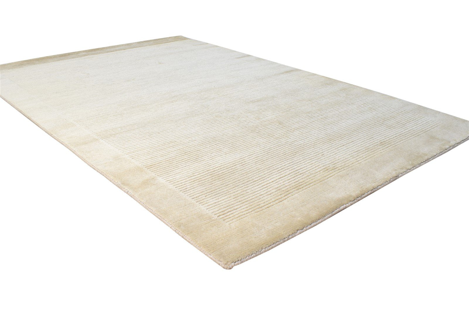Beige Silk Rug 4X6 Modern Hand Knotted Scandinavian Bordered Room Size Carpet   7865110233237