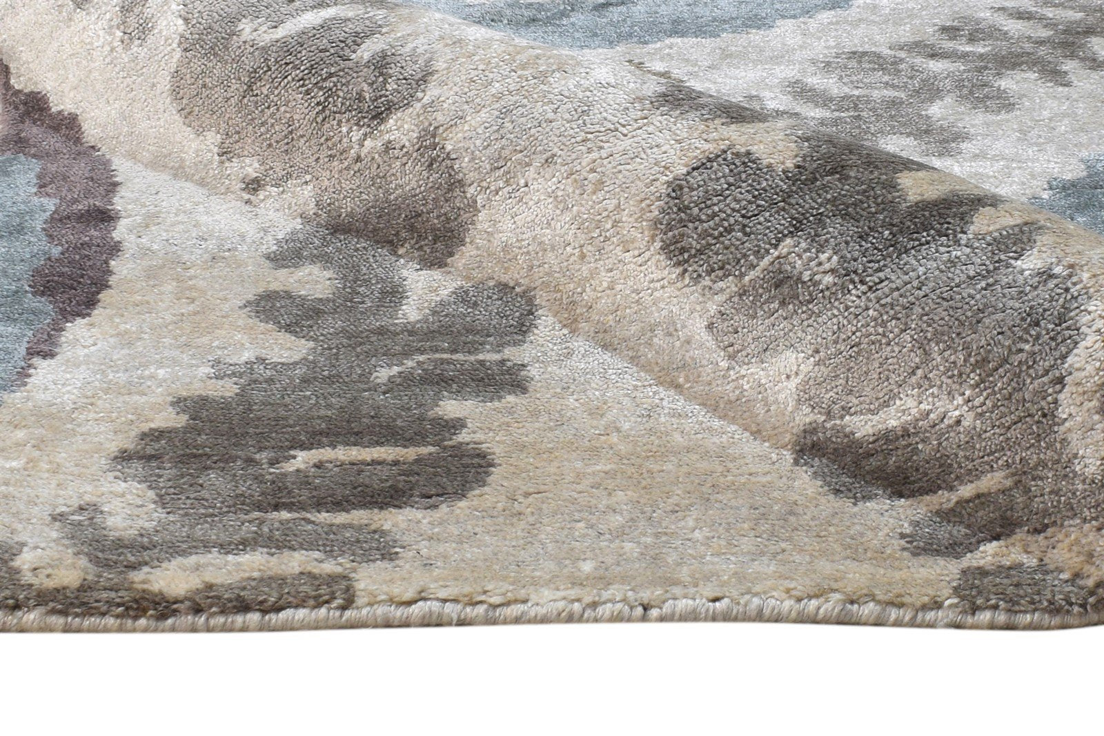 Beige Silk Rug 6' X 9' Modern Hand Knotted European Circles Room Size Carpet   7865096470677