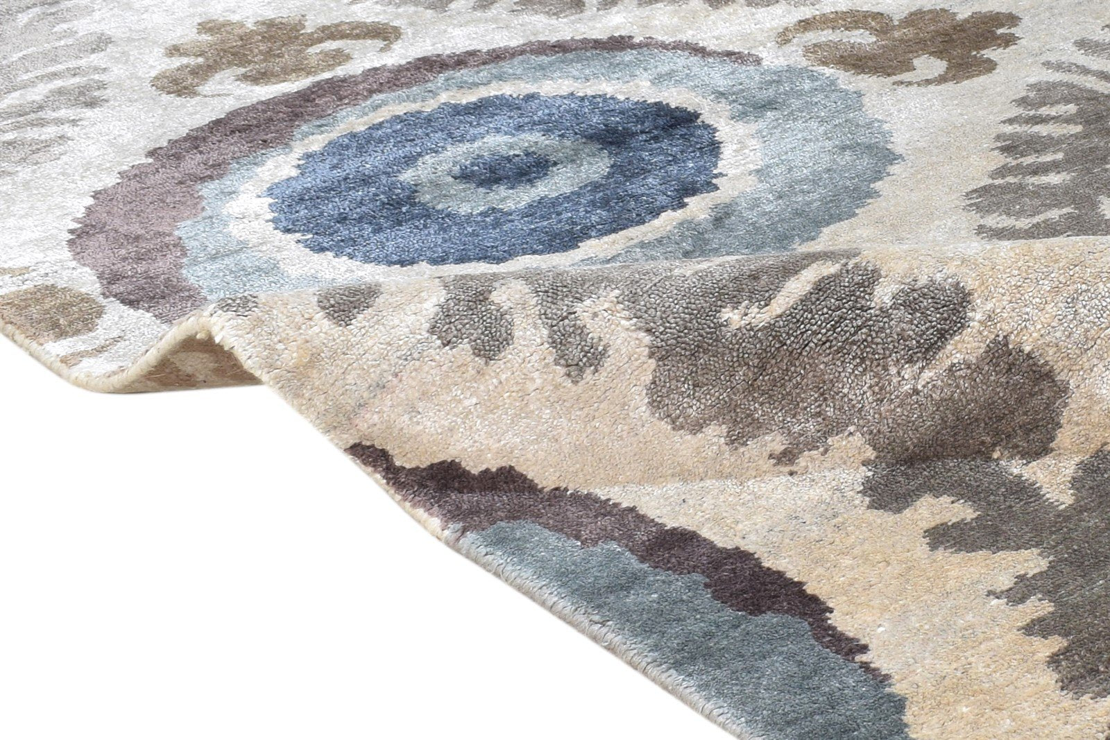 Beige Silk Rug 6' X 9' Modern Hand Knotted European Circles Room Size Carpet   7865096470677