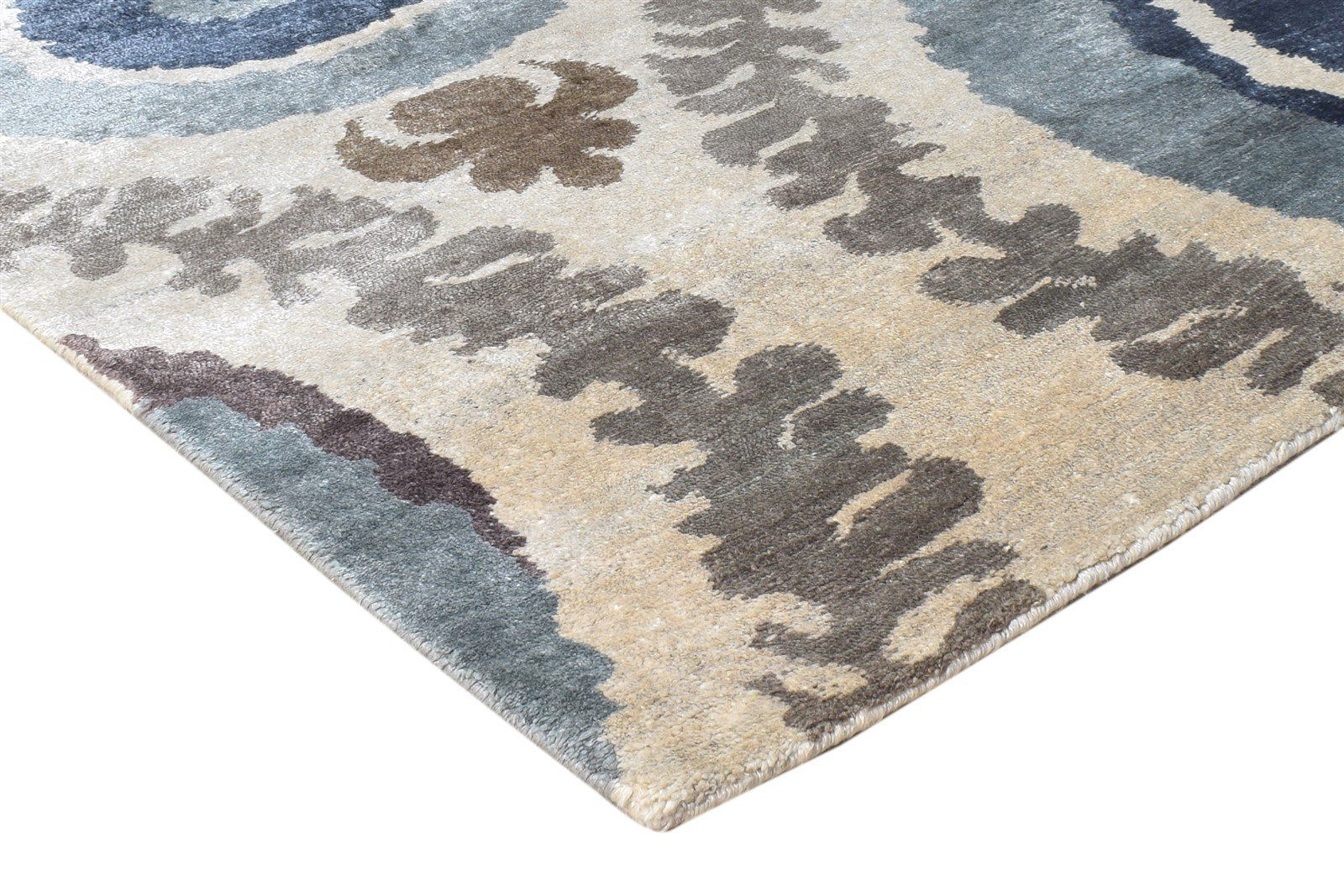 Beige Silk Rug 6' X 9' Modern Hand Knotted European Circles Room Size Carpet   7865096470677