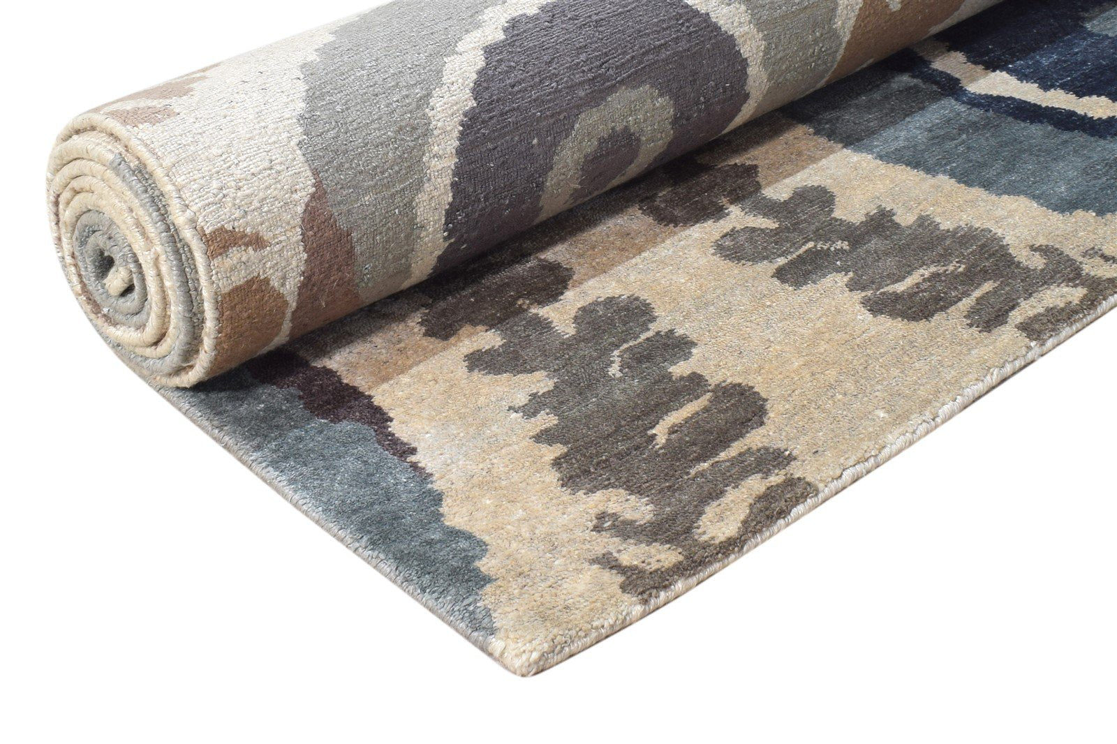 Beige Silk Rug 6' X 9' Modern Hand Knotted European Circles Room Size Carpet   7865096470677