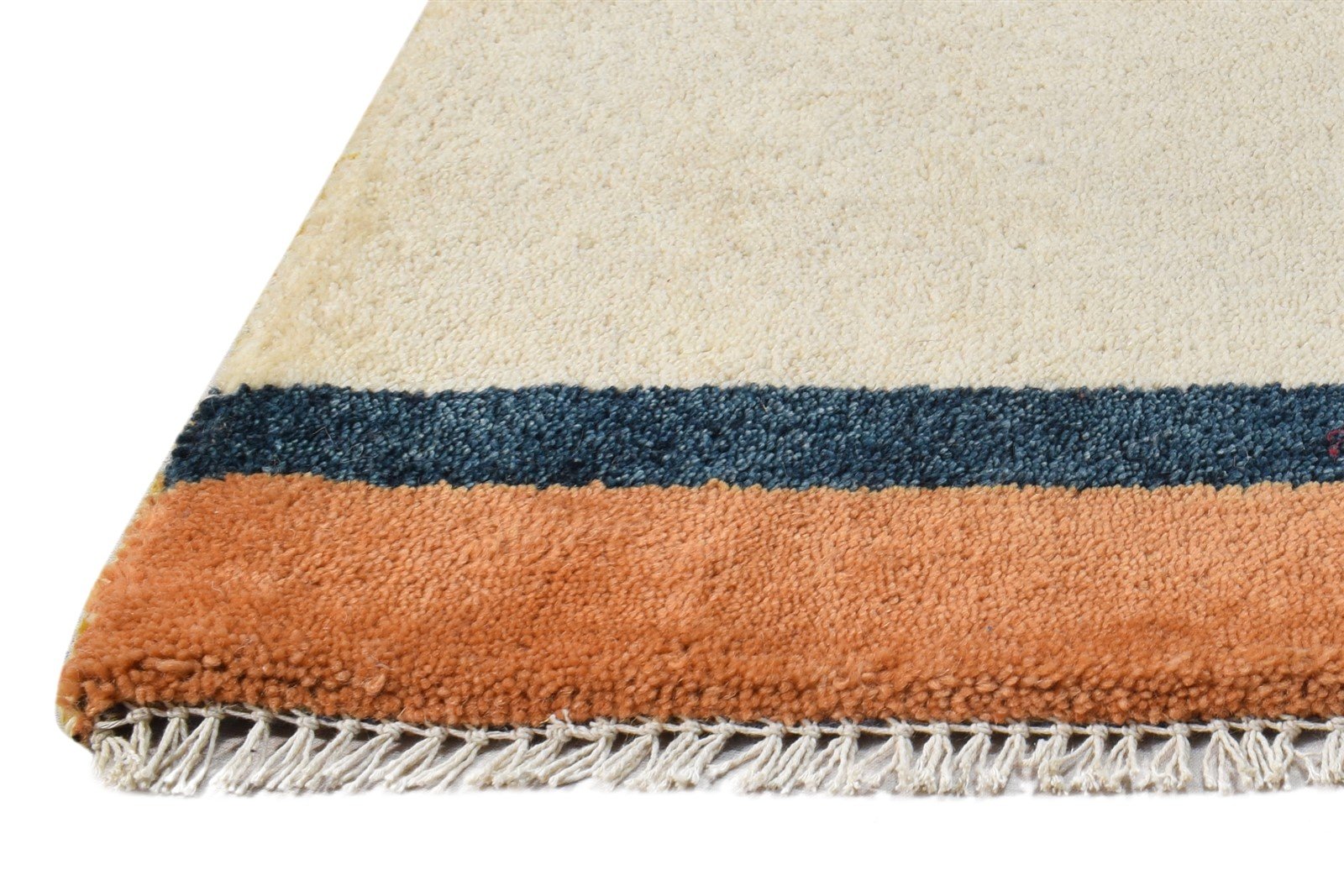 Beige Wool Rug 1' X 2' Southwestern Hand Knotted Gabbeh Striped Small Carpet   7865090179221