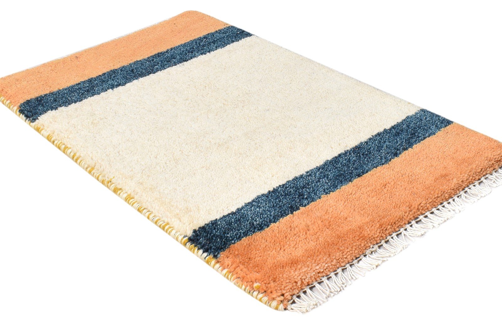 Beige Wool Rug 1' X 2' Southwestern Hand Knotted Gabbeh Striped Small Carpet   7865090179221