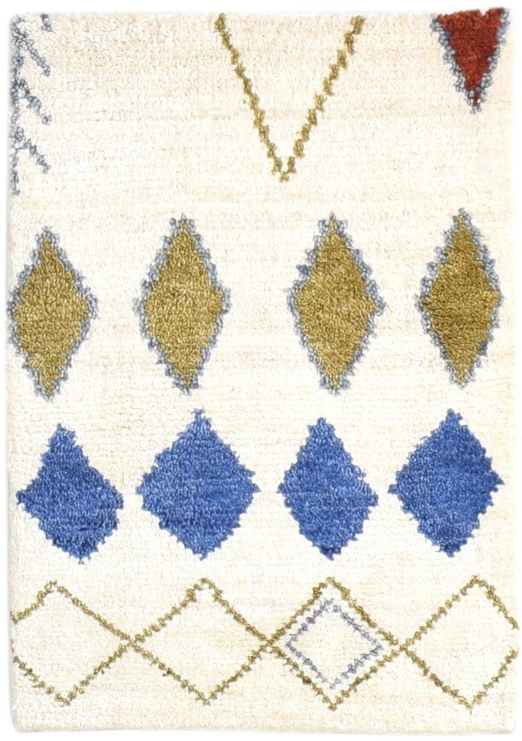 Beige Wool Rug 2' X 3' Modern Hand Knotted Moroccan Abstract Small Carpet   7865123111061
