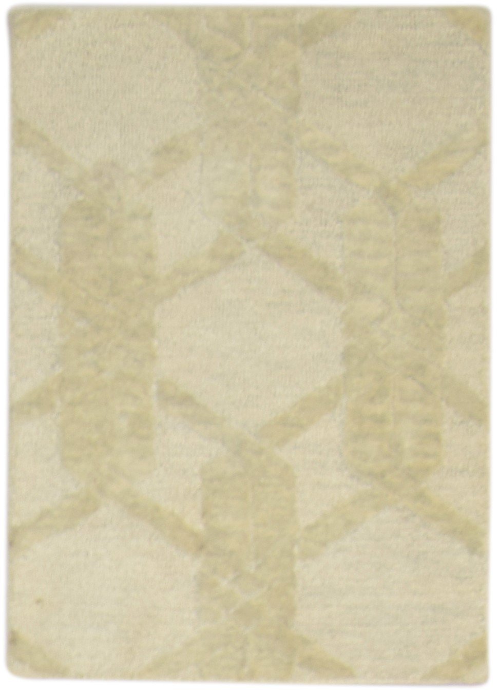 Beige Wool Rug 2' X 3' Modern Hand Tufted Moroccan Trellis Small Carpet   7864133976213