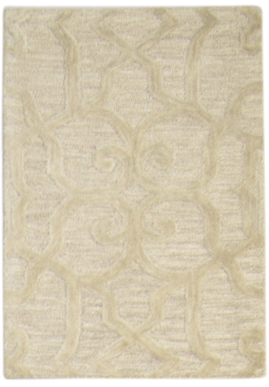 Beige Wool Rug 2' X 3' Modern Hand Tufted Moroccan Trellis Small Carpet   7864135876757