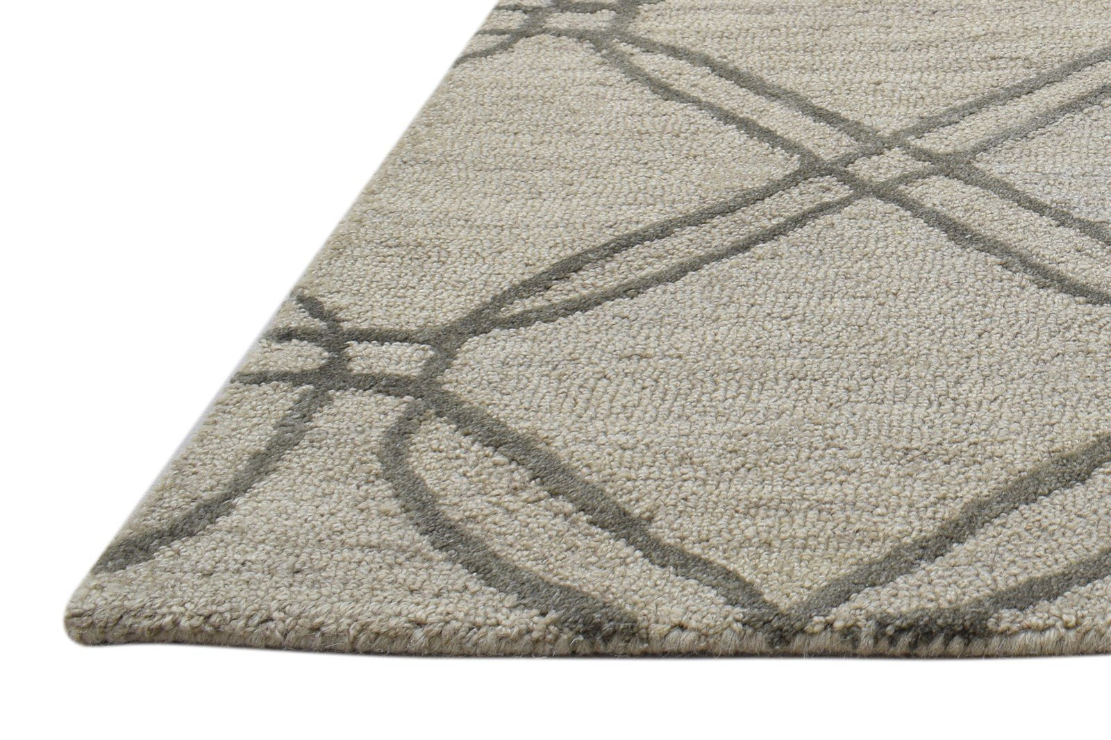 Beige Wool Rug 2' X 3' Modern Hand Tufted Moroccan Trellis Small Carpet   7864136532117