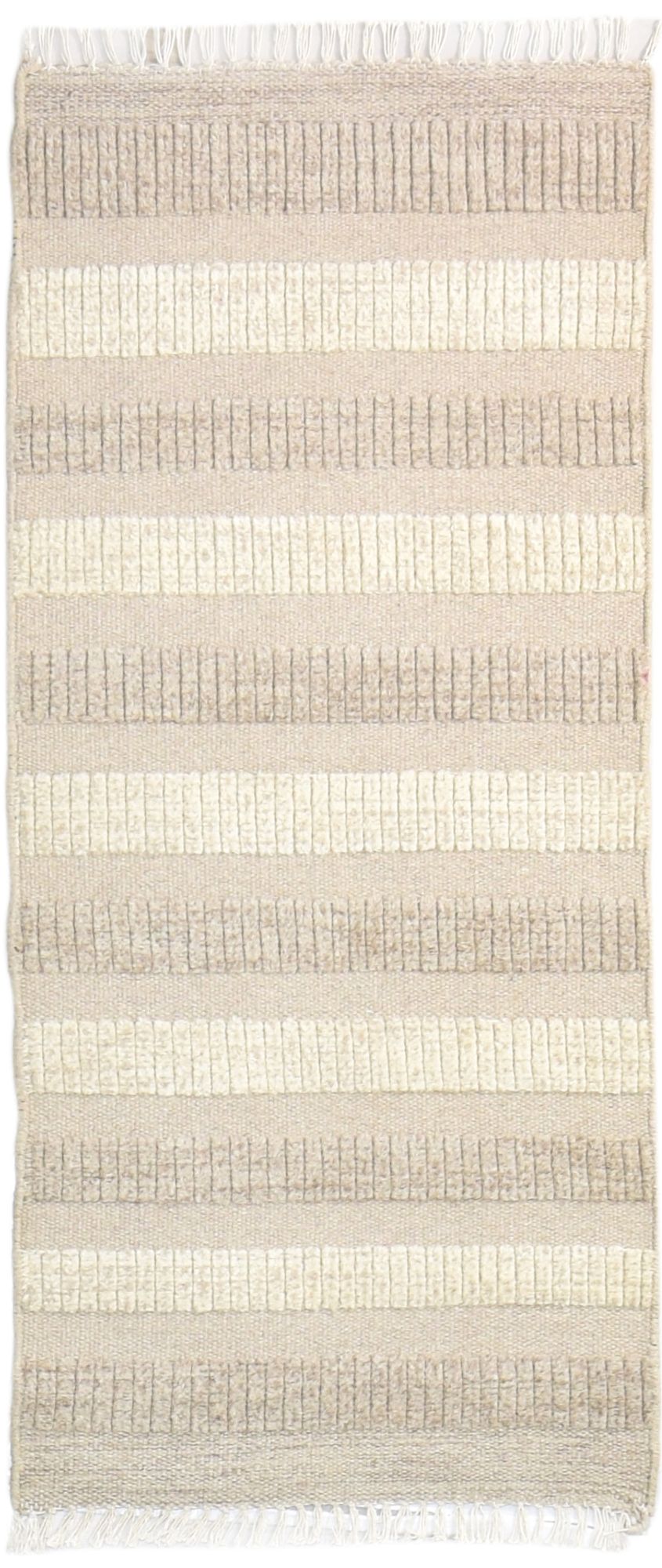 Beige Wool Rug 2' X 5' Modern Dhurrie Scandinavian Striped Small Carpet   7865081200789