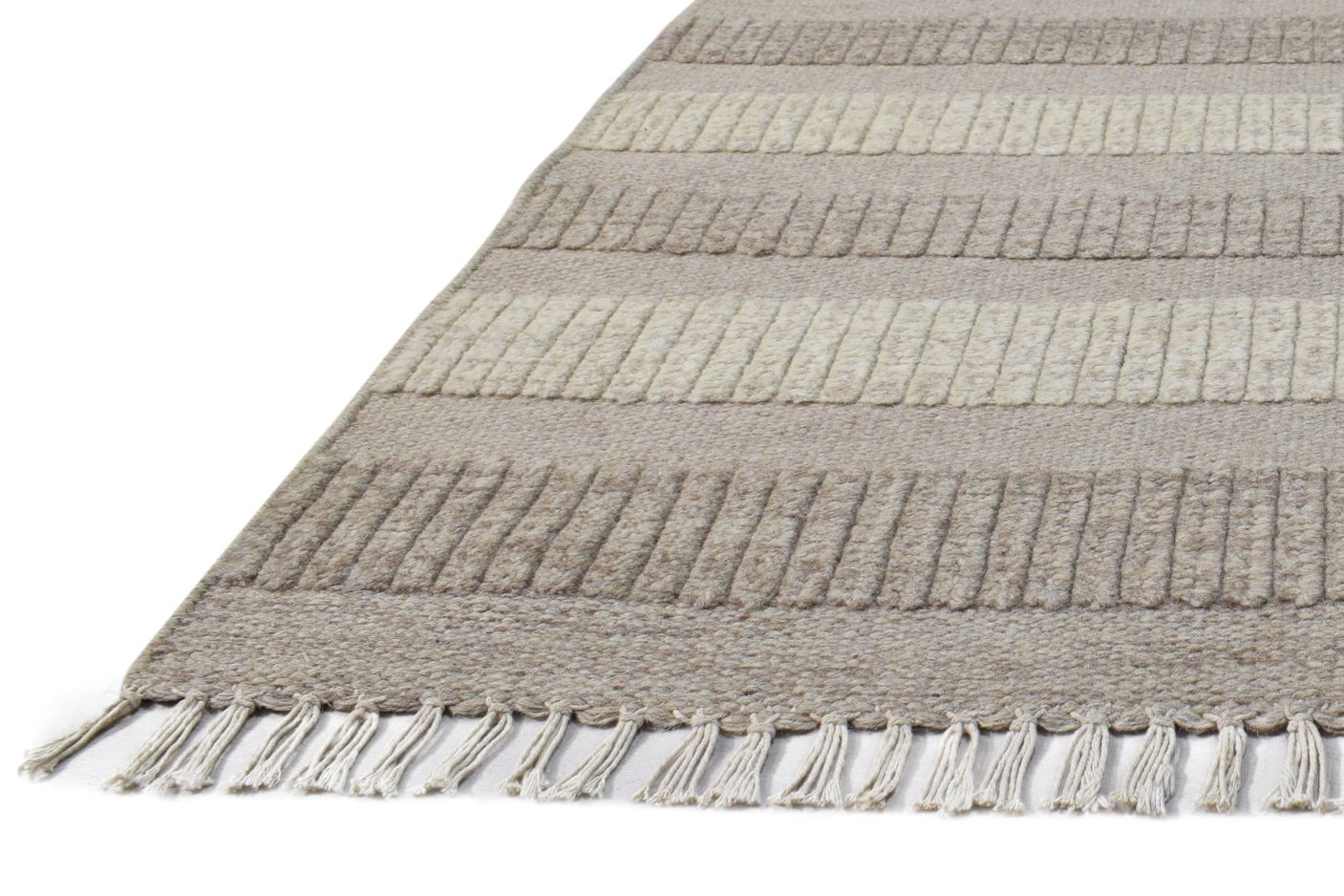 Beige Wool Rug 2' X 5' Modern Dhurrie Scandinavian Striped Small Carpet   7865081200789