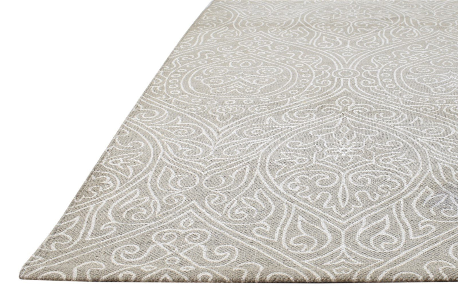 Beige Wool Rug 2' X 7' Transitional Dhurrie European Damask Small Runner   7864670126229