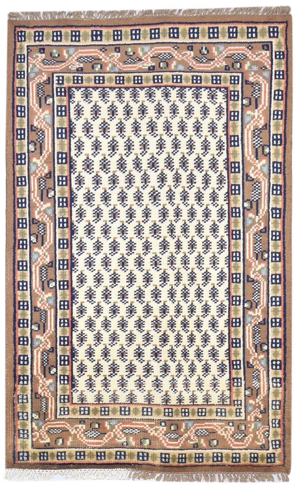 Beige Wool Rug 4' X 6' Persian Hand Knotted Mir Oriental Room Size Carpet   7864869683349