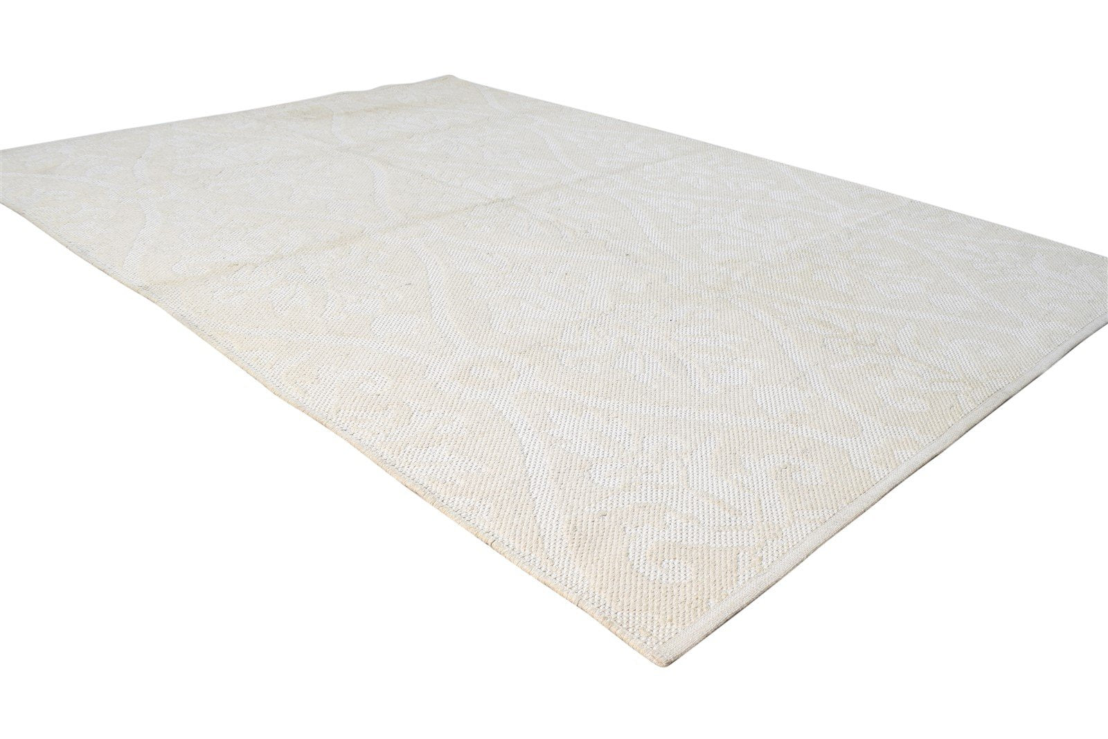 Silvia Beige Wool Rug 5' X 7' Modern Dhurrie Scandinavian Floral   7865191465109