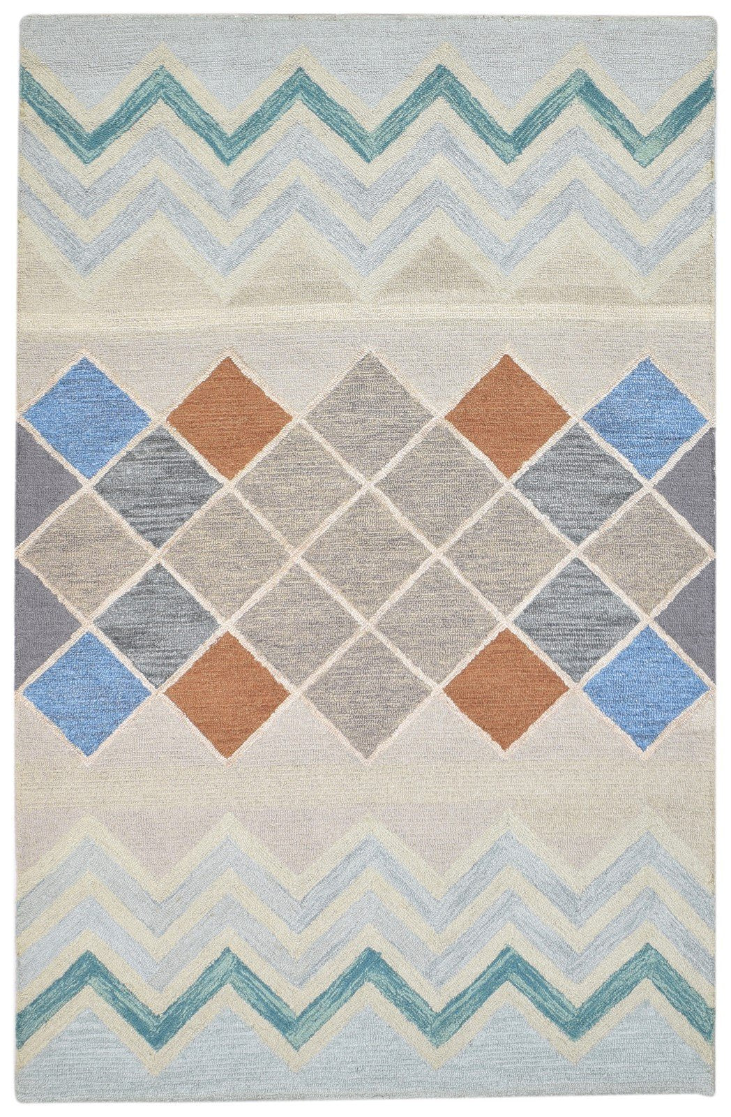 Beige Wool Rug 5' X 8' Modern Hand Tufted Scandinavian Chevron Room Size Carpet   7864097669269