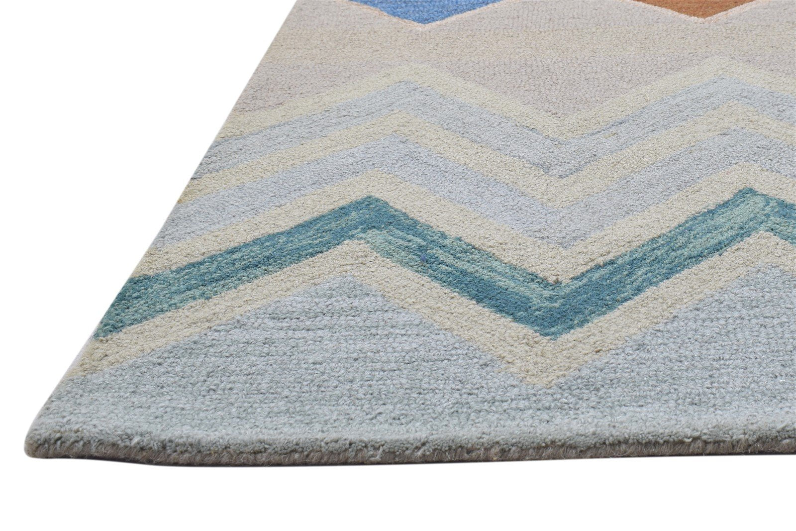 Beige Wool Rug 5' X 8' Modern Hand Tufted Scandinavian Chevron Room Size Carpet   7864097669269