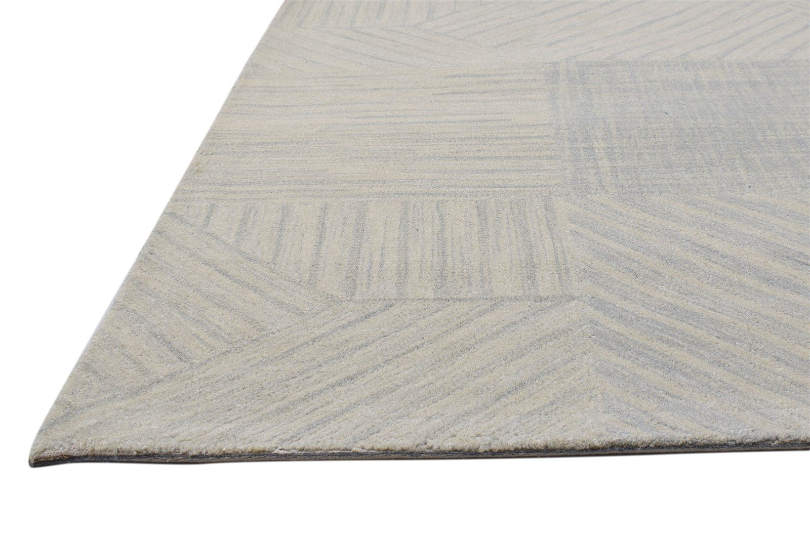 Beige Wool Rug 5X8 Modern Hand Tufted Scandinavian Geometric Room Size Carpet   7864093671573