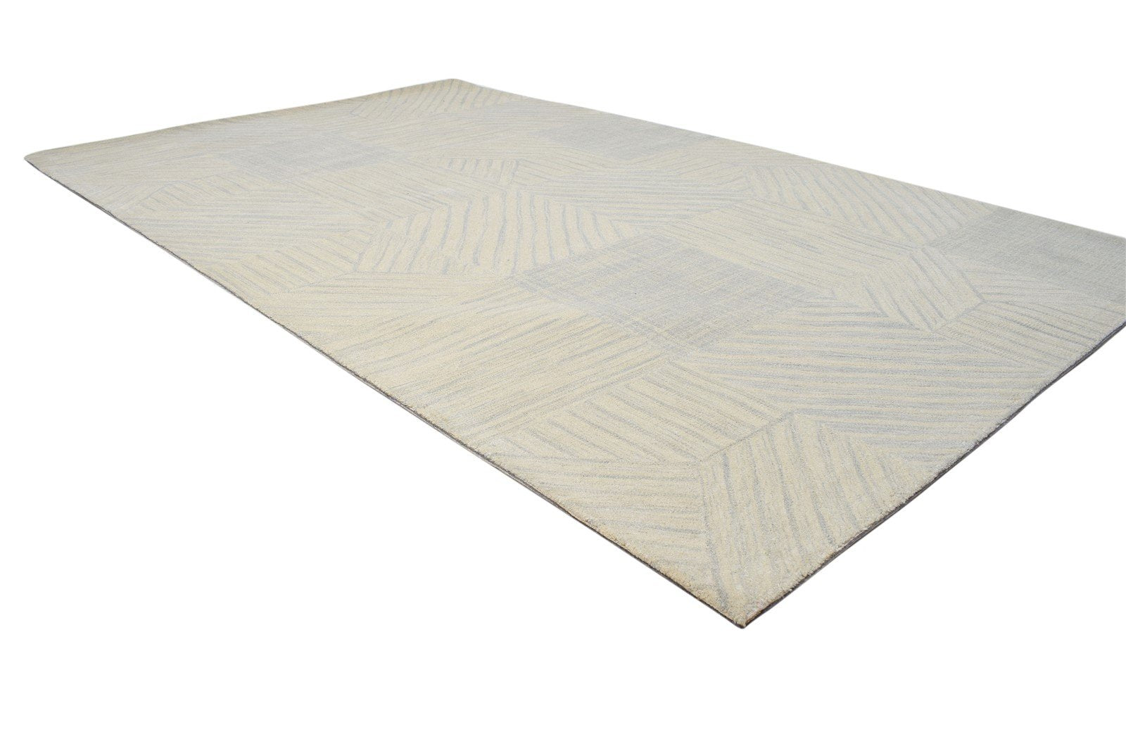 Beige Wool Rug 5X8 Modern Hand Tufted Scandinavian Geometric Room Size Carpet   7864093671573