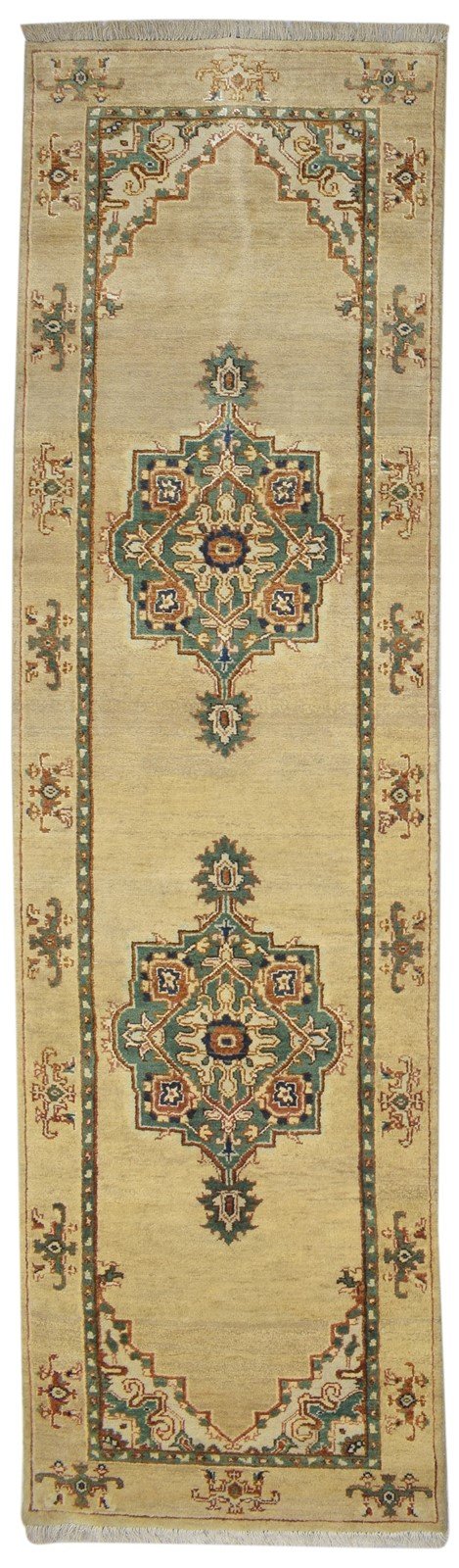 Beige Wool / Silk Rug 3' X 9' Persian Hand Knotted Oushak Oriental Small Runner   7864089116821