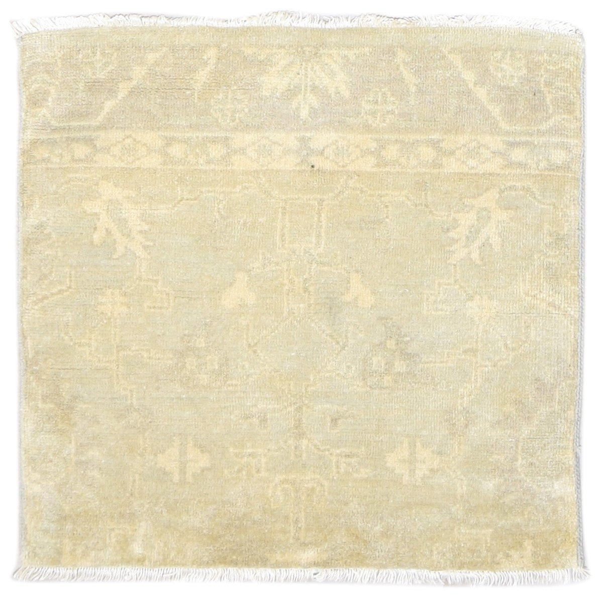 Beige Wool Silk Rug 3X3 Persian Hand Knotted Oushak Oriental Room Size Carpet   7864117887125