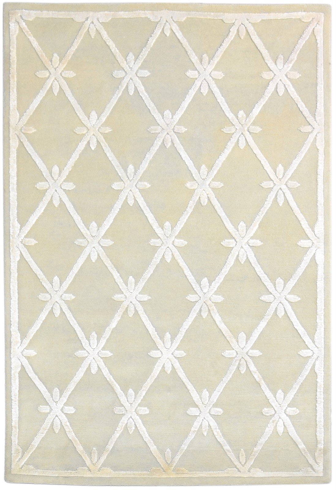 Beige Wool / Silk Rug 4X6 Modern Hand Knotted Scandinavian Nordic Room Size   7865108201621