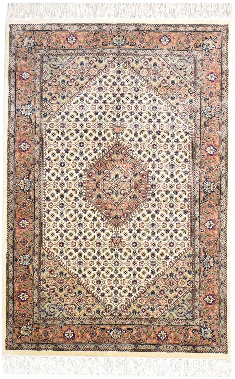 Beige Wool / Silk Rug 4X6 Persien Hand Knotted Kashan Oriental Room Size Carpet   7865129271445