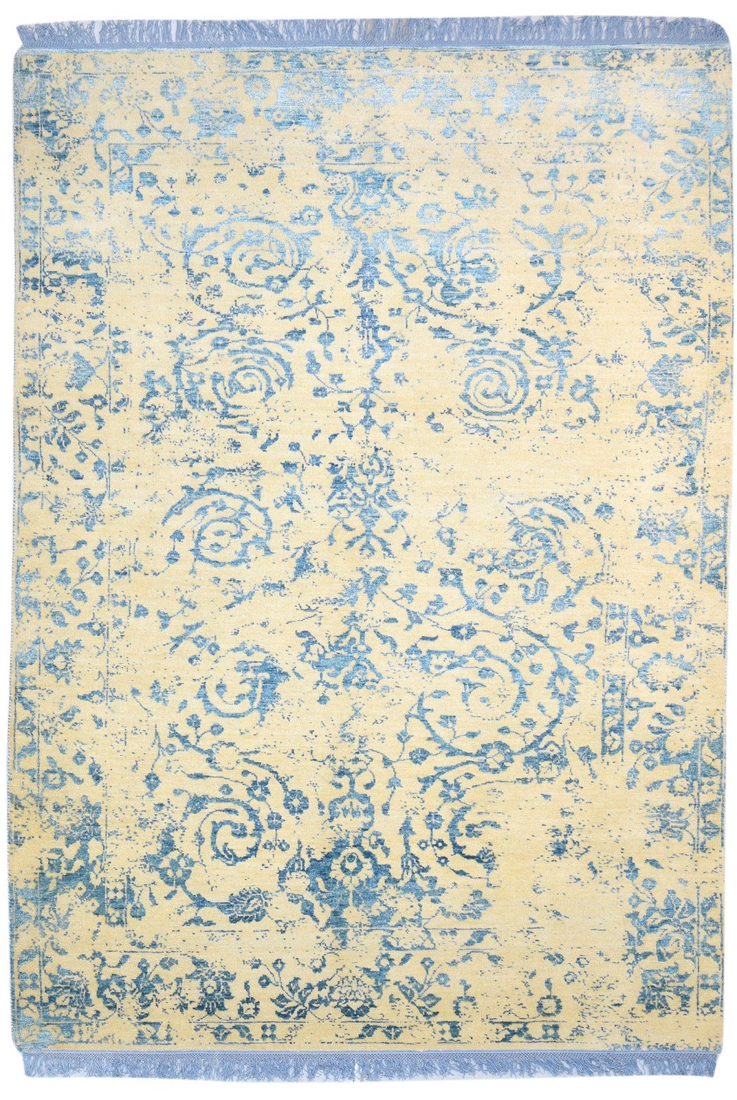 Beige Wool / Silk Rug 5X8 Modern Hand Knotted French Floral Room Size Carpet   7864312955029