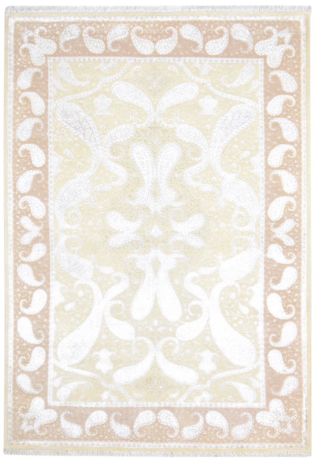 Beige Wool / Silk Rug 6' X 9' Persian Hand Knotted Mughal Oriental Large Carpet   7864903467157