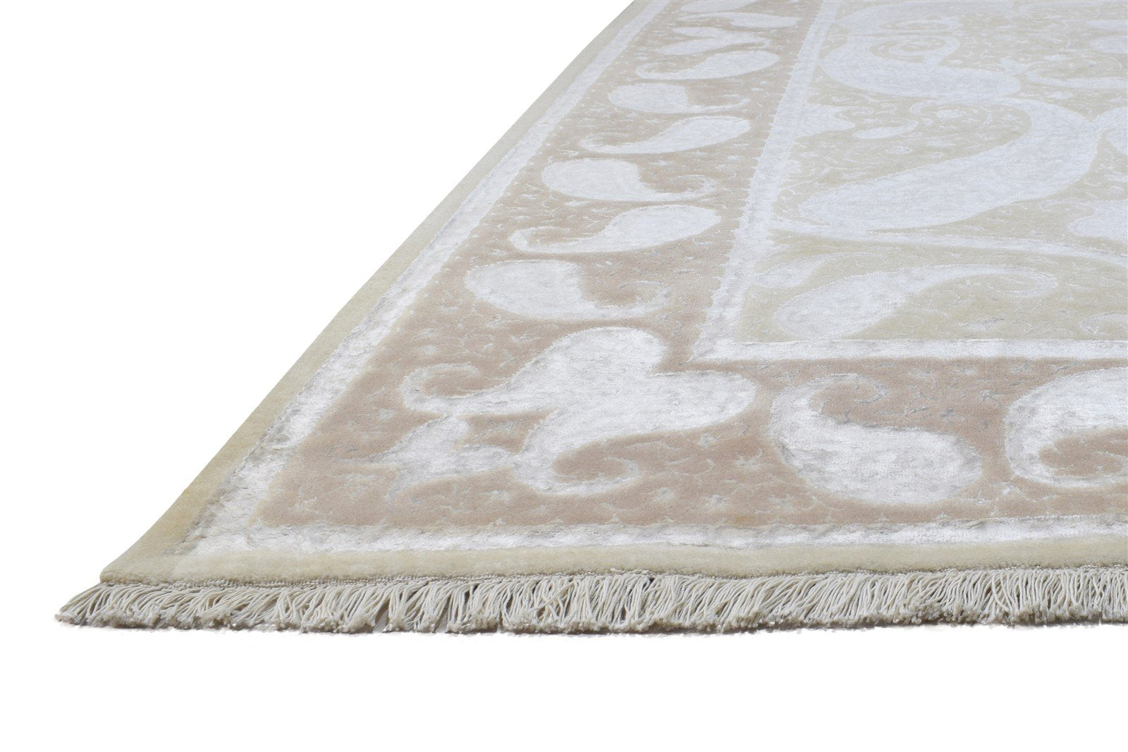 Beige Wool / Silk Rug 6' X 9' Persian Hand Knotted Mughal Oriental Large Carpet   7864903467157