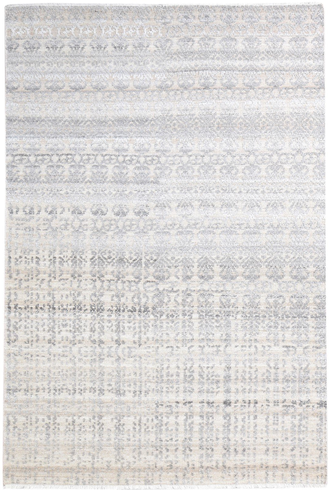 Beige Wool Silk Rug 6X9 Modern Hand Knotted Scandinavian Trellis Room Size   7864626380949