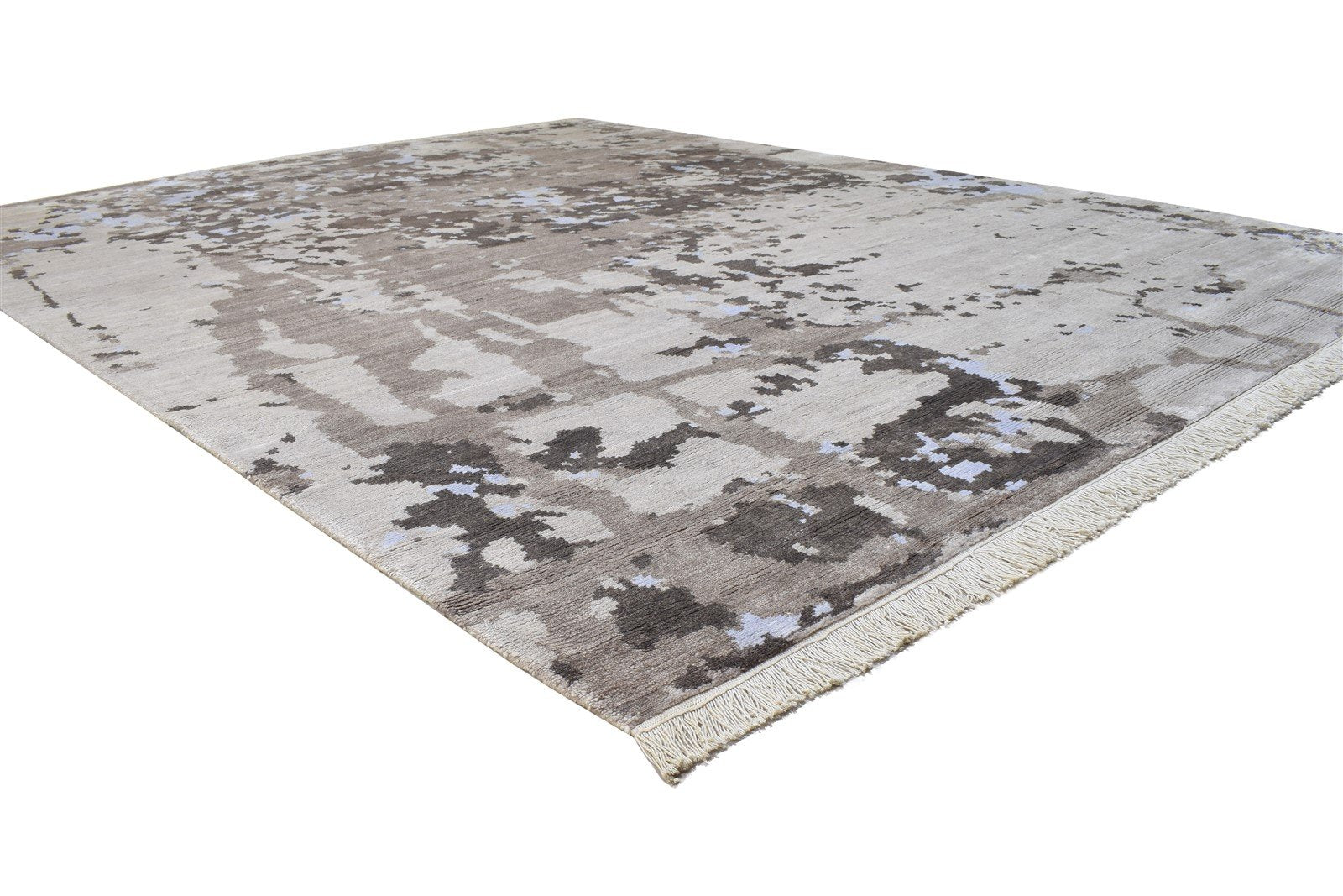 Beige Wool / Silk Rug 8' X 10' Modern Hand Knotted Indian Abstract Large Carpet   7864402149525