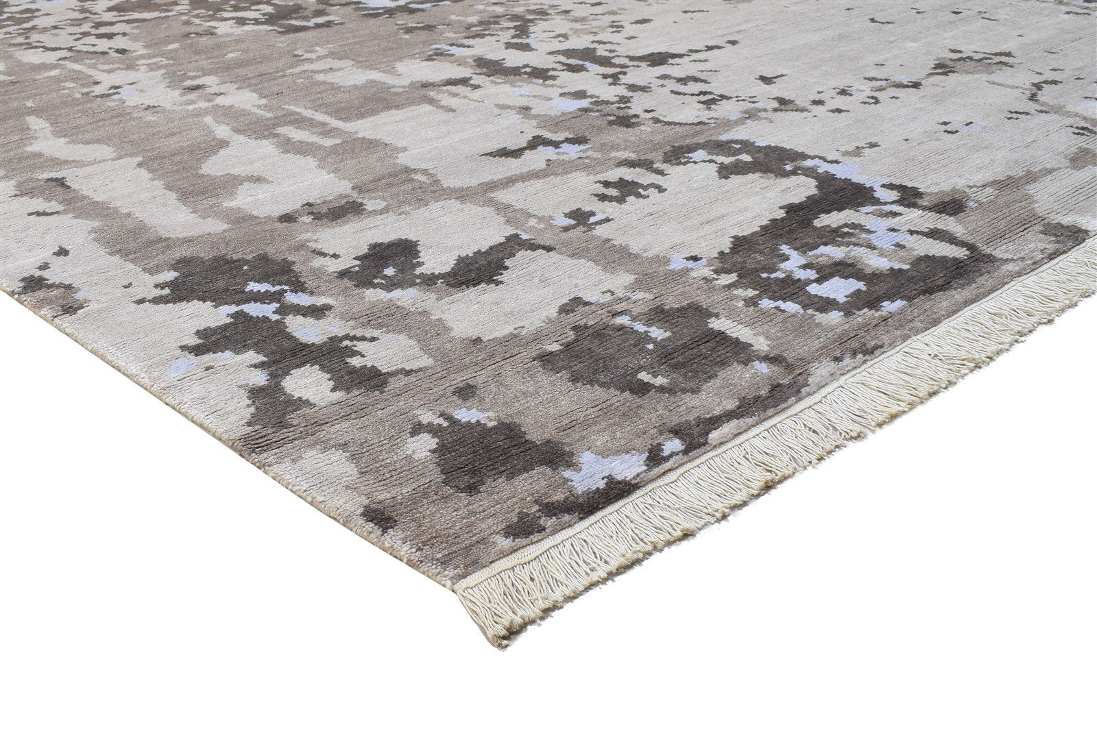 Beige Wool / Silk Rug 8' X 10' Modern Hand Knotted Indian Abstract Large Carpet   7864402149525