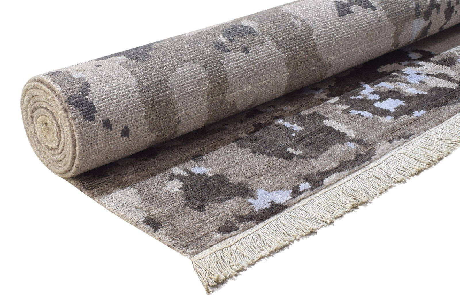 Beige Wool / Silk Rug 8' X 10' Modern Hand Knotted Indian Abstract Large Carpet   7864402149525