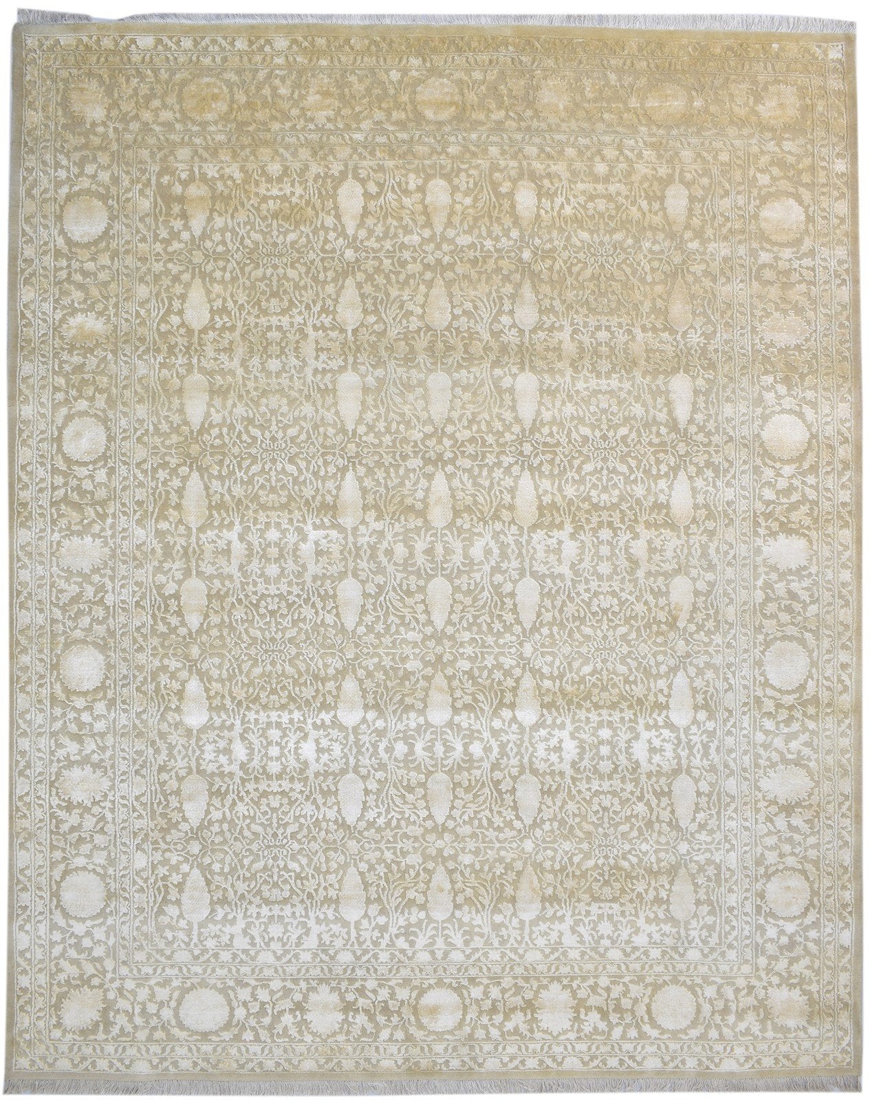 Beige Wool / Silk Rug 8X10 Persian Hand Knotted Kashan Oriental Large Carpet   7860695531669