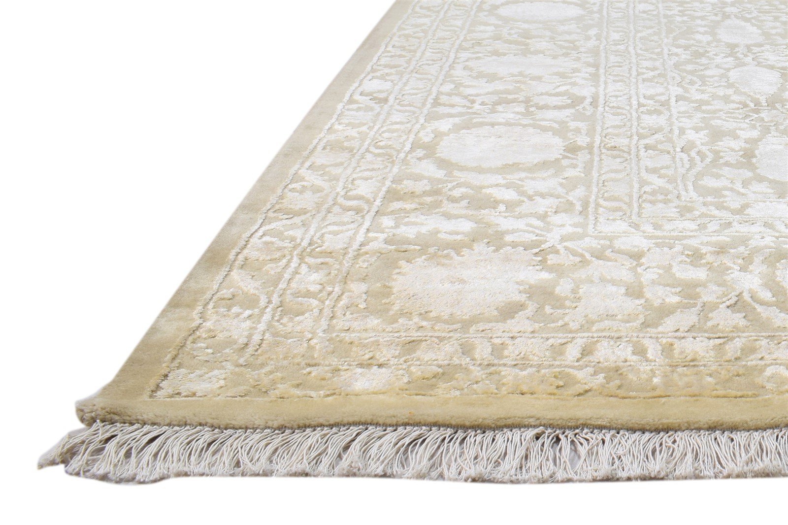 Beige Wool / Silk Rug 8X10 Persian Hand Knotted Kashan Oriental Large Carpet   7860695531669