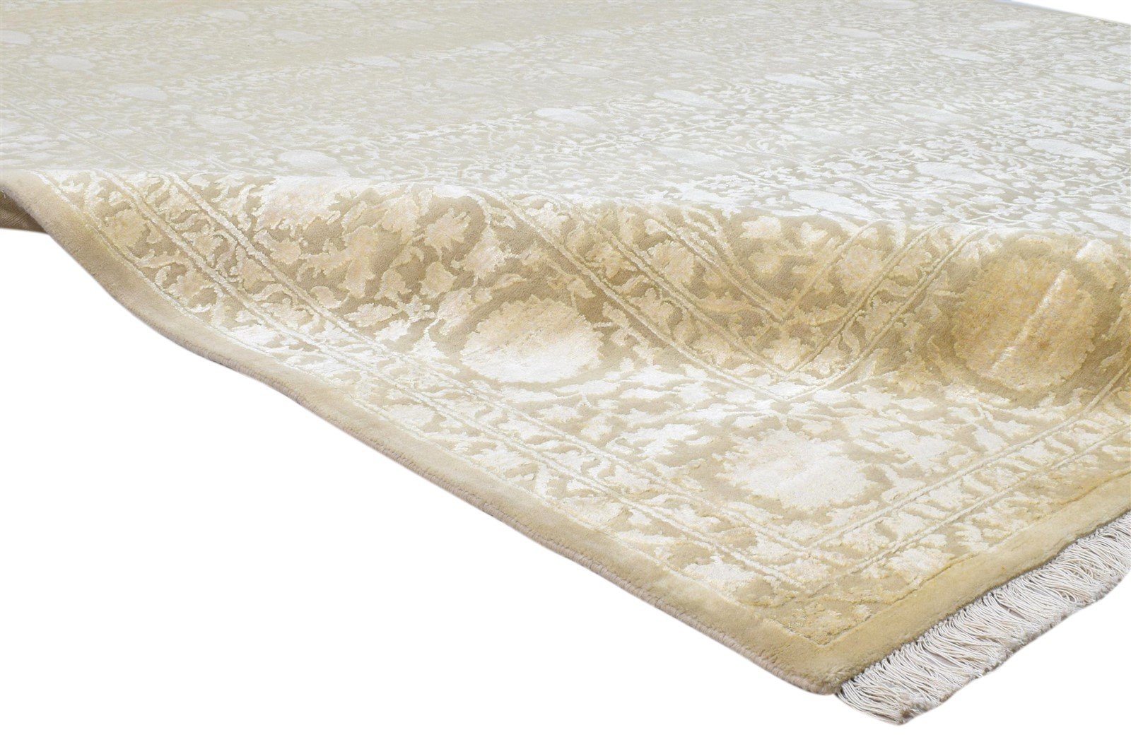 Beige Wool / Silk Rug 8X10 Persian Hand Knotted Kashan Oriental Large Carpet   7860695531669
