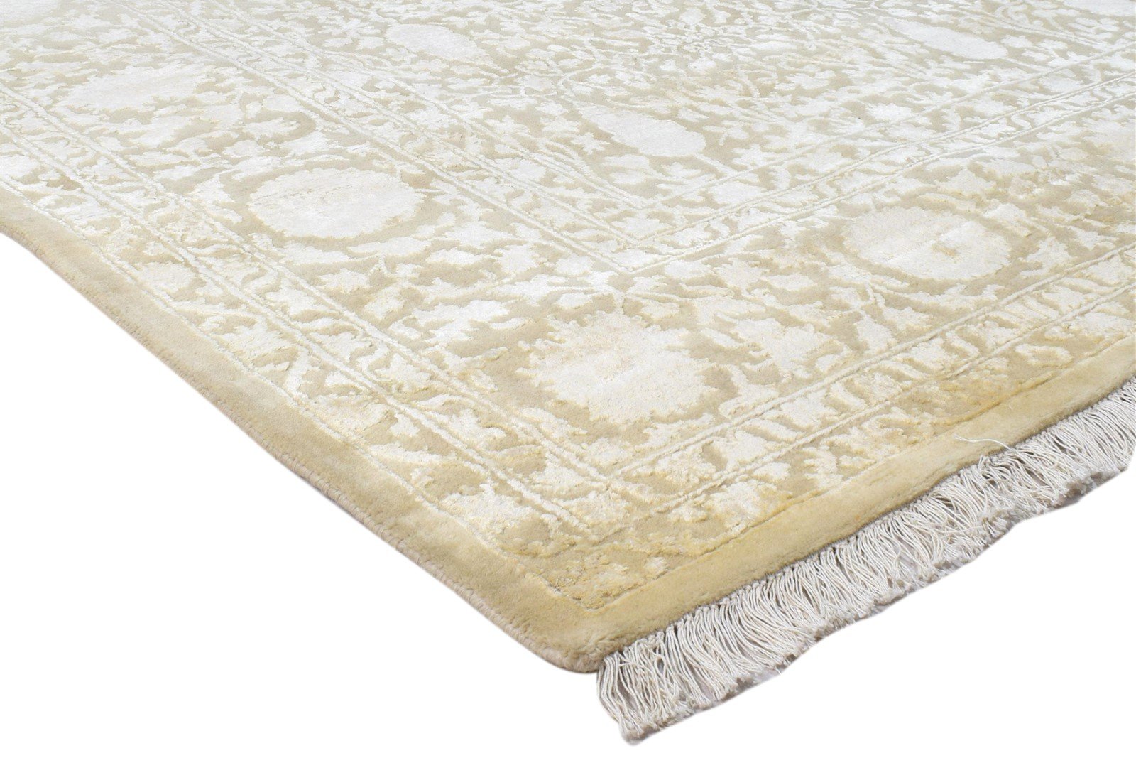 Beige Wool / Silk Rug 8X10 Persian Hand Knotted Kashan Oriental Large Carpet   7860695531669