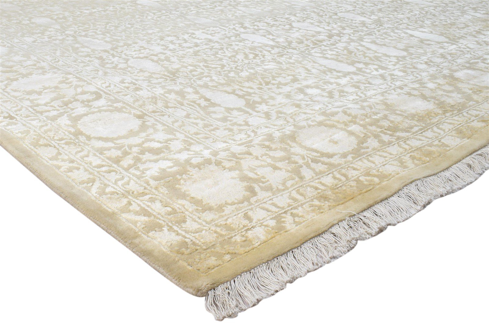 Beige Wool / Silk Rug 8X10 Persian Hand Knotted Kashan Oriental Large Carpet   7860695531669