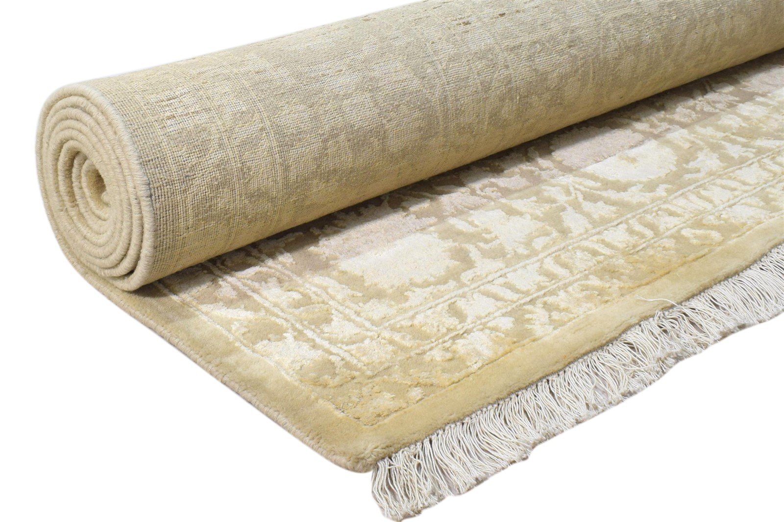 Beige Wool / Silk Rug 8X10 Persian Hand Knotted Kashan Oriental Large Carpet   7860695531669