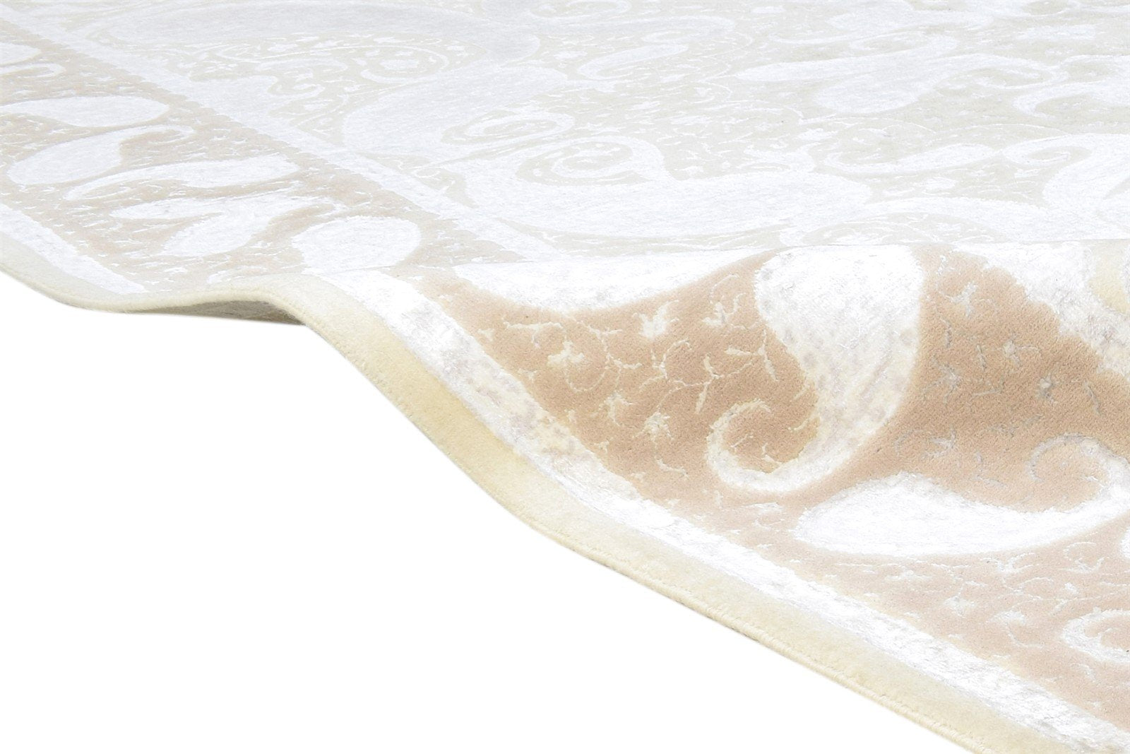 Bessie Beige Wool / Silk Rug 6' X 9' Persian Hand Knotted Mughal Oriental   7864903467157